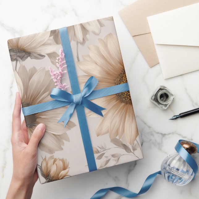 Soft Neutral Sunflower Cream Floral Pattern Presentpapper (Gifting)