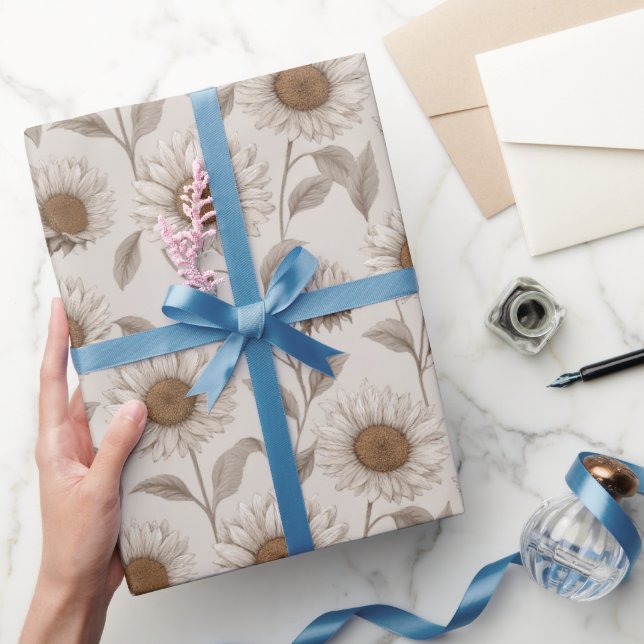 Soft Neutral Sunflower Cream Floral Pattern Presentpapper (Gifting)