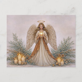 Soft Neutral Watercolor Christmas Angel Helg Vykort