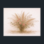 Soft Neutral Wildflower Pampas Grass Botanical  Vykort<br><div class="desc">This design features a natural botanical arrangement of pampas grass and delicate wildflowers illustrated in a soft watercolor style. Feathery wheat colored grasses rise above a cluster of warm peach blossoms, small seed stems, and muted green leaves. The bouquet spreads outward in a balanced composition that highlights airy grasses and...</div>