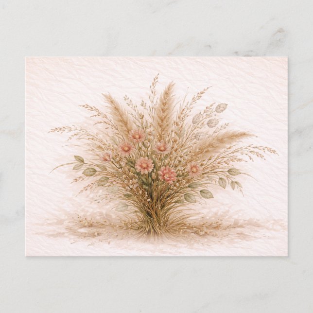Soft Neutral Wildflower Pampas Grass Botanical  Vykort (Framsida)