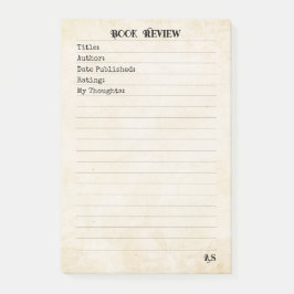 Soft Neutral Yellow Simple Monogram Book Review Post-it Block