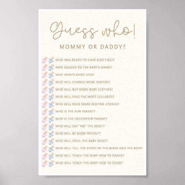 Soft Neutralt Baby Shower Gissa vem som spelar Poster (Framsidan)