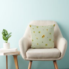 Soft Olive Japanese Sunflower Floral Pattern クッション Kudde