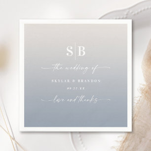 Soft Ombre Dusty Blue & Gardenia Bröllop Monogram Pappersservett
