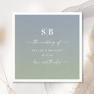 Soft Ombre Dusty Blue Löv Grönt Bröllop Monogram Pappersservett