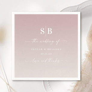 Soft Ombre Mauve Rosa Off-White Bröllop Monogram Pappersservett