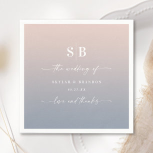 Soft Ombre Rosa Dusty Blue Bröllop Monogram Pappersservett