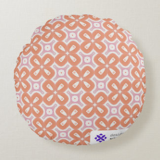 Soft Orange & Pink Floral Geometric Round Pillow – Rund Kudde