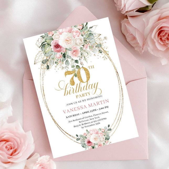Soft Pale Pink Flowers 70th Birthday Invitation Inbjudningar (Soft Pale Pink Flowers 70th Birthday Invitation)