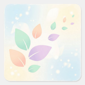 Soft Pastel Abstract Floating Leaves Fyrkantigt Klistermärke