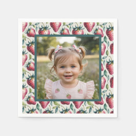 Soft Pastel Berry Sweet Strawberry Birthday Photo Pappersservett