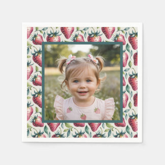 Soft Pastel Berry Sweet Strawberry Birthday Photo Pappersservett