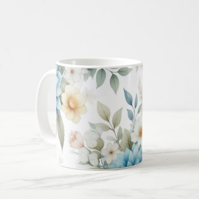 Soft Pastel Blommigt Blue Dahlia Mugg (Framsida vänster)