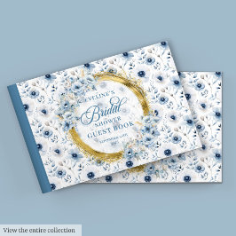Soft Pastel Blue Guld Boho Vild Flowers Guest Bok