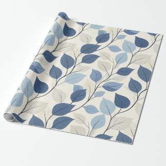 Soft Pastel Blue och Beige Löv Mönster Presentpapper