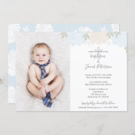 Soft Pastel Blue Peonies Kor Boy Baptism Inbjudningar