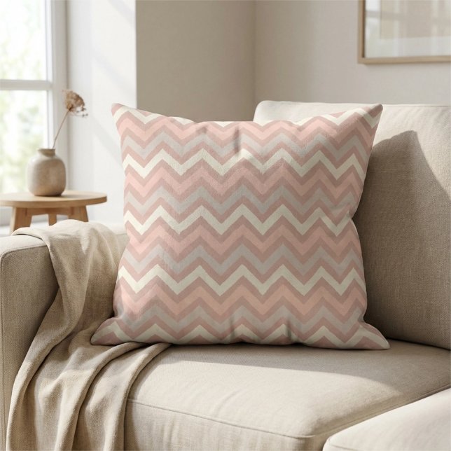 Soft Pastel Chevron Zigzag Pattern Kudde (Soft Pastel Chevron Zigzag Pattern Throw Pillow 16"x16")