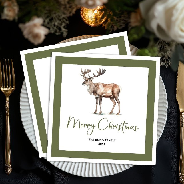 Soft Pastel Christmas Deer Script Family Napkins Pappersservett (Soft Pastel Christmas Deer Script Family Napkins)