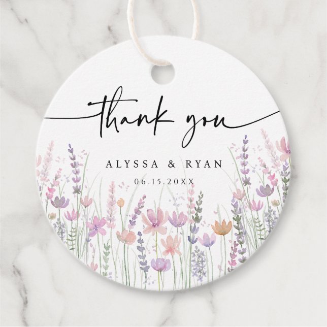 Soft Pastel Floral Wildflower Wedding Thank You Gåvor Etiketter (Framsida)
