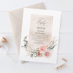 Soft Pastel Flowers Boho Elegant Baby Shower Inbjudningar