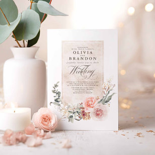 Soft Pastel Flowers Boho Elegant Chic Bröllop Inbjudningar