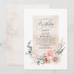 Soft Pastel Flowers Boho Elegant födelsedagsfest Inbjudningar