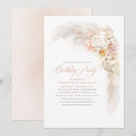 Soft Pastel Flowers och Pampas Grass Boho Birthday Inbjudningar