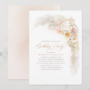 Soft Pastel Flowers och Pampas Grass Boho Birthday Inbjudningar