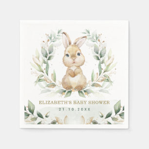 Soft Pastel Greenery Bunny Rabbit Baby Shower Pappersservett