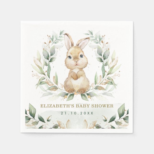 Soft Pastel Greenery Bunny Rabbit Baby Shower Pappersservett (Framsidan)
