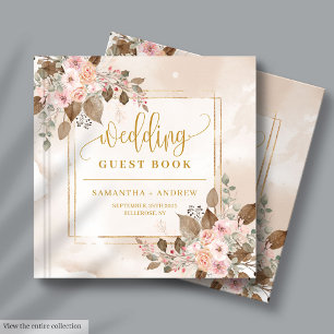 Soft Pastel & Guld Boho Autumn Bröllop Guest Bok