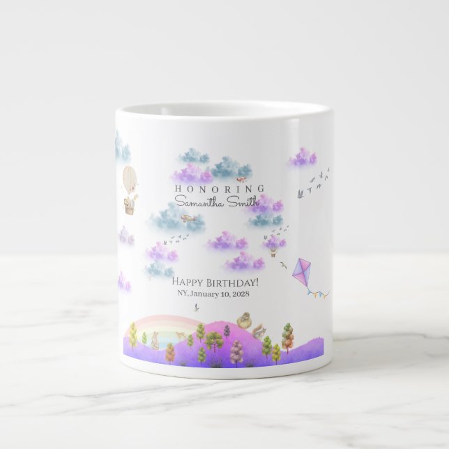 Soft Pastel Mountain Animal Birthday Name Date Tex Jumbo Mugg (Framsidan)