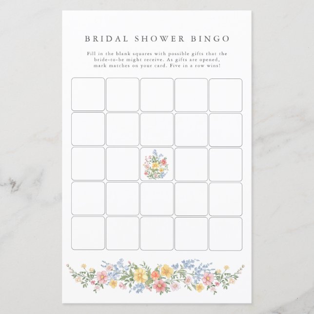 Soft Pastel Ornate Spring Bridal Shower Bingo Game (Framsida)