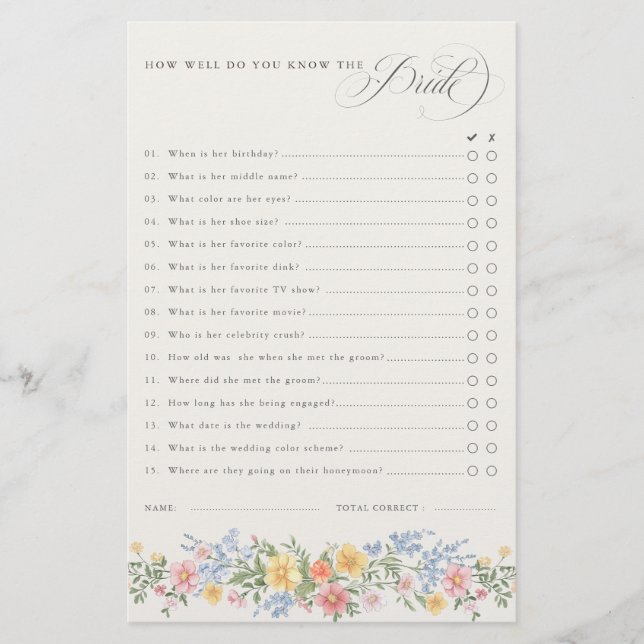 Soft Pastel Ornate Spring chic Bridal Shower Game (Framsida)
