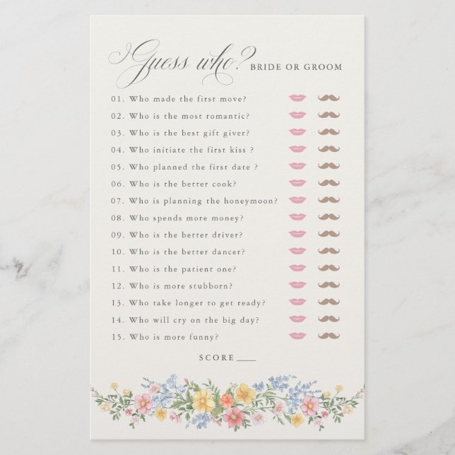 Soft Pastel Ornate Spring chic Bridal Shower Game (Framsida)