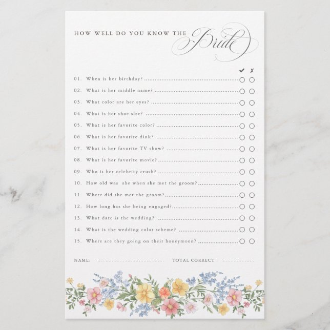 Soft Pastel Ornate Spring chic Bridal Shower Game (Framsida)