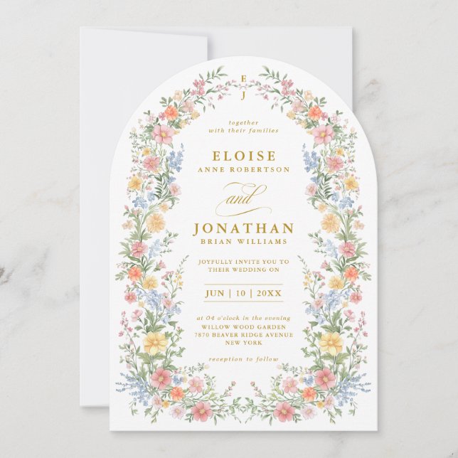 Soft Pastel Ornate Spring Floral Arch Gold Wedding Inbjudningar (Framsida)