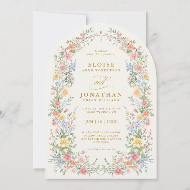 Soft Pastel Ornate Spring Floral Arch Gold Wedding Inbjudningar (Framsida)