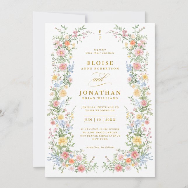 Soft Pastel Ornate Spring Floral Photo Wedding Inbjudningar (Framsida)