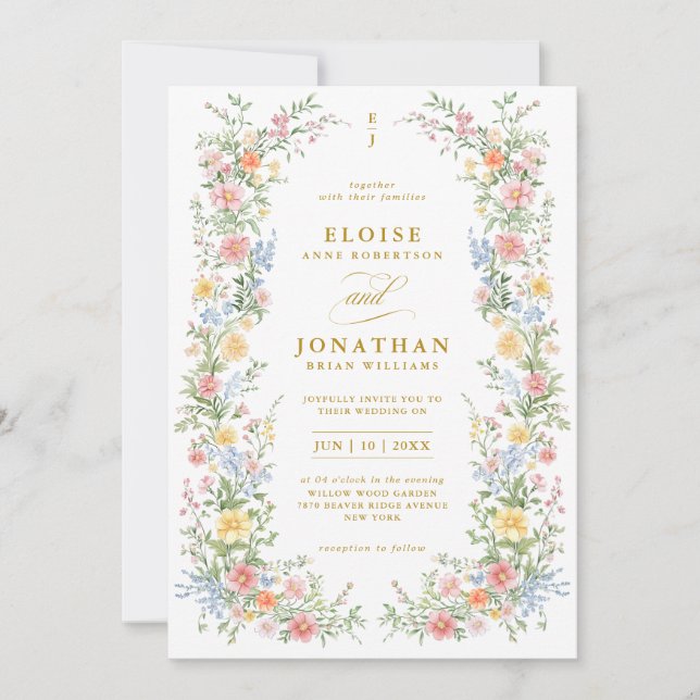 Soft Pastel Ornate Spring Floral QR Code Wedding Inbjudningar (Framsida)