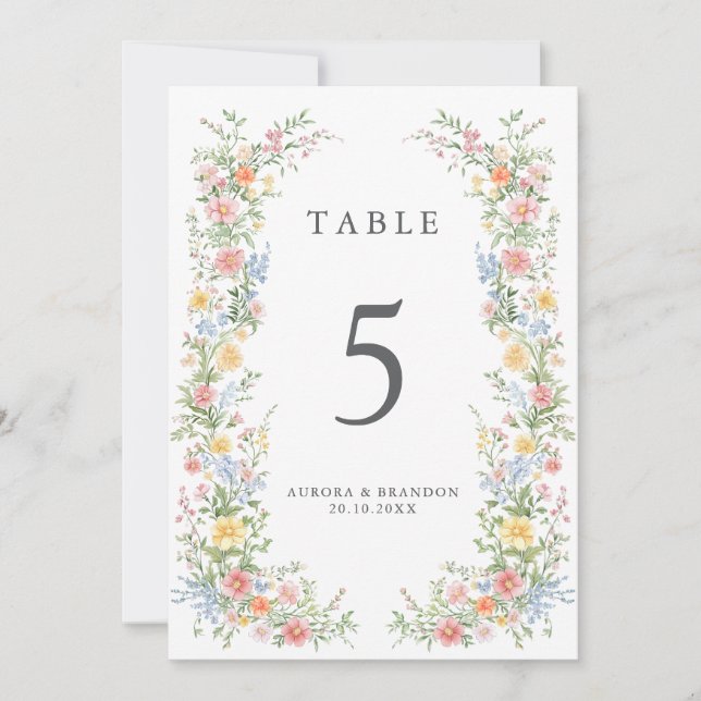 Soft Pastel Ornate Spring Floral Table Number Card Inbjudningar (Framsida)