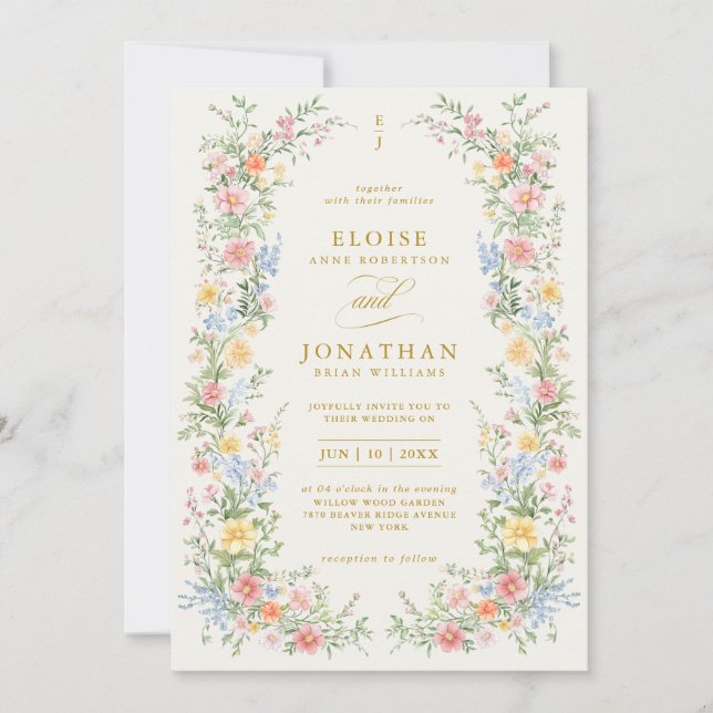 Soft Pastel Ornate Spring Garden Floral Wedding    Inbjudningar (Framsida)