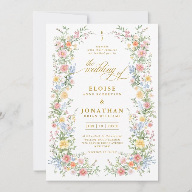 Soft Pastel Ornate Spring Garden Floral Wedding    Inbjudningar (Framsida)