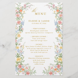 Soft Pastel Ornate Spring Garden Gold Wedding Menu