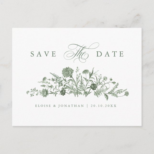 Soft Pastel Ornate Spring Garden Save the Date Pos Vykort (Framsida)