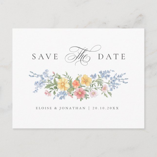 Soft Pastel Ornate Spring Garden Save the Date Vykort (Framsida)