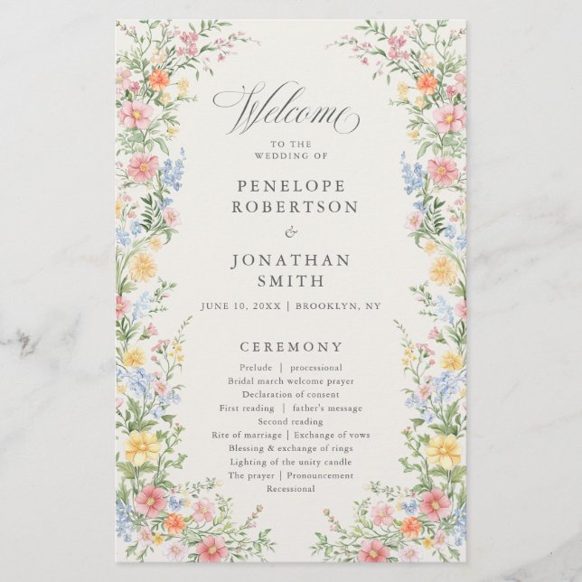 Soft Pastel Ornate Spring Garden  Wedding Program  (Framsida)