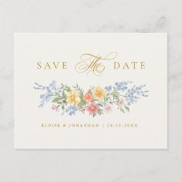 Soft Pastel Ornate Spring Gold Save the Date Vykort
