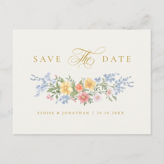 Soft Pastel Ornate Spring Gold Save the Date Vykort (Framsida)